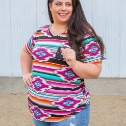 Boutique Simplified Arizona Sunrise Short Sleeve Top