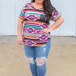 Boutique Simplified Arizona Sunrise Short Sleeve Top