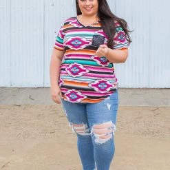 Boutique Simplified Arizona Sunrise Short Sleeve Top