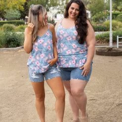 Boutique Simplified Periwinkle Blooms Ruffled Tank