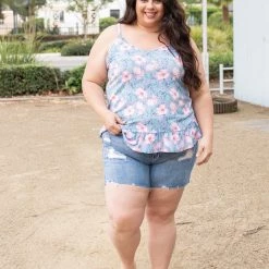 Boutique Simplified Periwinkle Blooms Ruffled Tank