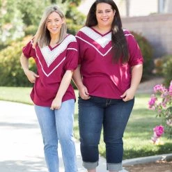 Boutique Simplified Pinot Noir Lace Trim Top