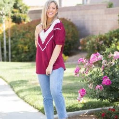 Boutique Simplified Pinot Noir Lace Trim Top