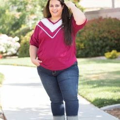 Boutique Simplified Pinot Noir Lace Trim Top