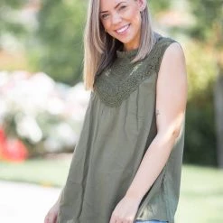 Boutique Simplified Boho Charm Sleeveless Top In Olive