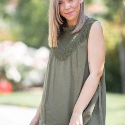 Boutique Simplified Boho Charm Sleeveless Top In Olive 18 Boutique Simplified Boho Charm Sleeveless Top In Olive