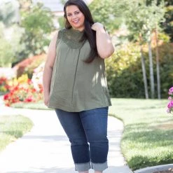 Boutique Simplified Boho Charm Sleeveless Top In Olive 20 Boutique Simplified Boho Charm Sleeveless Top In Olive