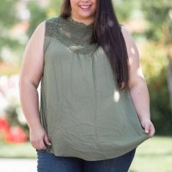 Boutique Simplified Boho Charm Sleeveless Top In Olive 21 Boutique Simplified Boho Charm Sleeveless Top In Olive