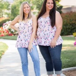 Boutique Simplified Spots Of Neon Ruffled Tank