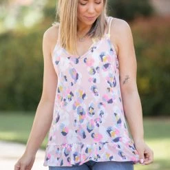 Boutique Simplified Spots Of Neon Ruffled Tank