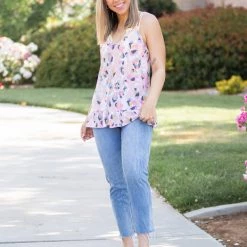 Boutique Simplified Spots Of Neon Ruffled Tank