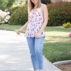 Boutique Simplified Spots Of Neon Ruffled Tank