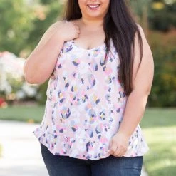 Boutique Simplified Spots Of Neon Ruffled Tank