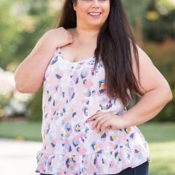 Boutique Simplified Spots Of Neon Ruffled Tank