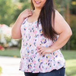 Boutique Simplified Spots Of Neon Ruffled Tank