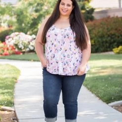 Boutique Simplified Spots Of Neon Ruffled Tank
