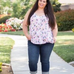 Boutique Simplified Spots Of Neon Ruffled Tank