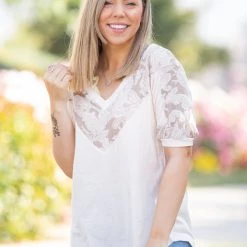 Boutique Simplified New Arrivals Paisley Latte Short Sleeve Top