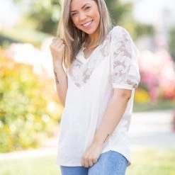 Boutique Simplified New Arrivals Paisley Latte Short Sleeve Top