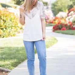 Boutique Simplified New Arrivals Paisley Latte Short Sleeve Top