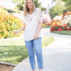 Boutique Simplified New Arrivals Paisley Latte Short Sleeve Top