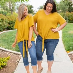Boutique Simplified Spirited Front Tie Top In Mustard New Arrivals