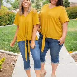 Boutique Simplified Spirited Front Tie Top In Mustard New Arrivals