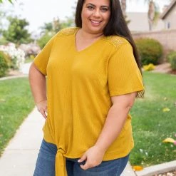 Boutique Simplified Spirited Front Tie Top In Mustard New Arrivals