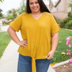 Boutique Simplified Spirited Front Tie Top In Mustard New Arrivals