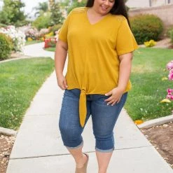 Boutique Simplified Spirited Front Tie Top In Mustard New Arrivals