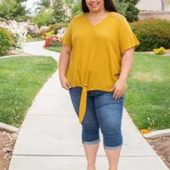 Boutique Simplified Spirited Front Tie Top In Mustard New Arrivals