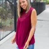 Boutique Simplified New Arrivals Boho Charm Sleeveless Top In Wine