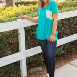Boutique Simplified Turquoise & Lace Boyfriend Tee