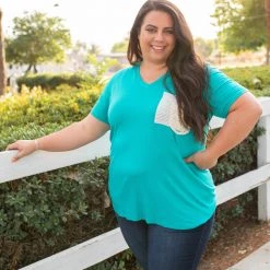 Boutique Simplified Turquoise & Lace Boyfriend Tee