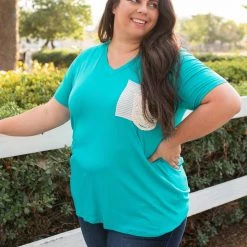 Boutique Simplified Turquoise & Lace Boyfriend Tee