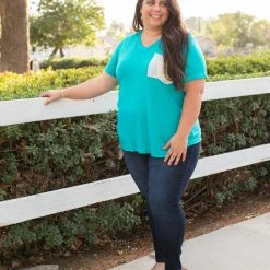 Boutique Simplified Turquoise & Lace Boyfriend Tee