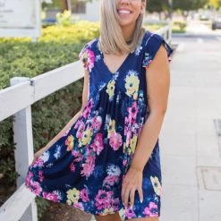 Boutique Simplified New Arrivals Navy Blooms Summer Dress