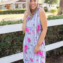 Boutique Simplified Floral Path Tunic Dress