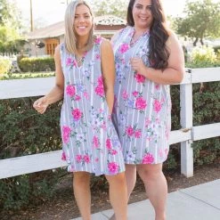 Boutique Simplified Floral Path Tunic Dress