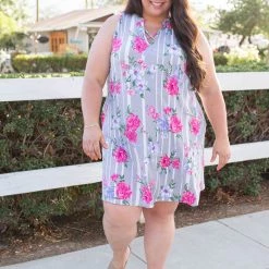 Boutique Simplified Floral Path Tunic Dress