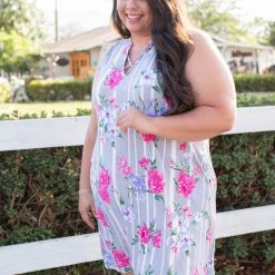 Boutique Simplified Floral Path Tunic Dress