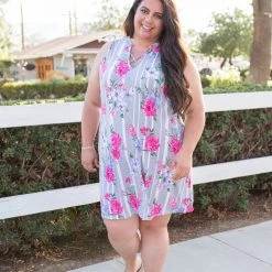 Boutique Simplified Floral Path Tunic Dress