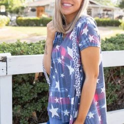 Boutique Simplified New Arrivals Patriotic Plaid Short Sleeve Hoodie