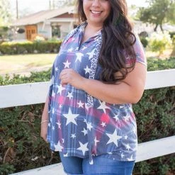 Boutique Simplified New Arrivals Patriotic Plaid Short Sleeve Hoodie