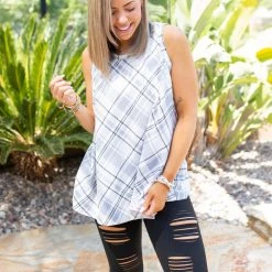 Boutique Simplified Plaid To Meet You Tank