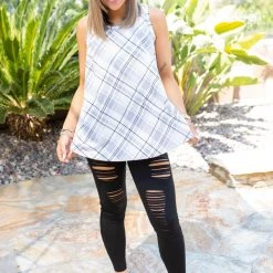Boutique Simplified Plaid To Meet You Tank