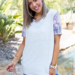 Boutique Simplified Crystal Geode Short Sleeve Top