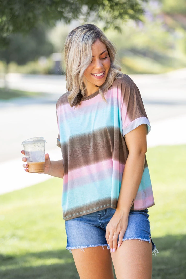 Boutique Simplified New Arrivals Gradiently Striped Boxy Tee 3 Boutique Simplified New Arrivals Gradiently Striped Boxy Tee