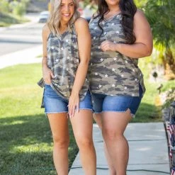Boutique Simplified New Arrivals Decorated Camo Tank