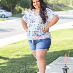 Boutique Simplified Aztec Tie Dye Front Knot Top